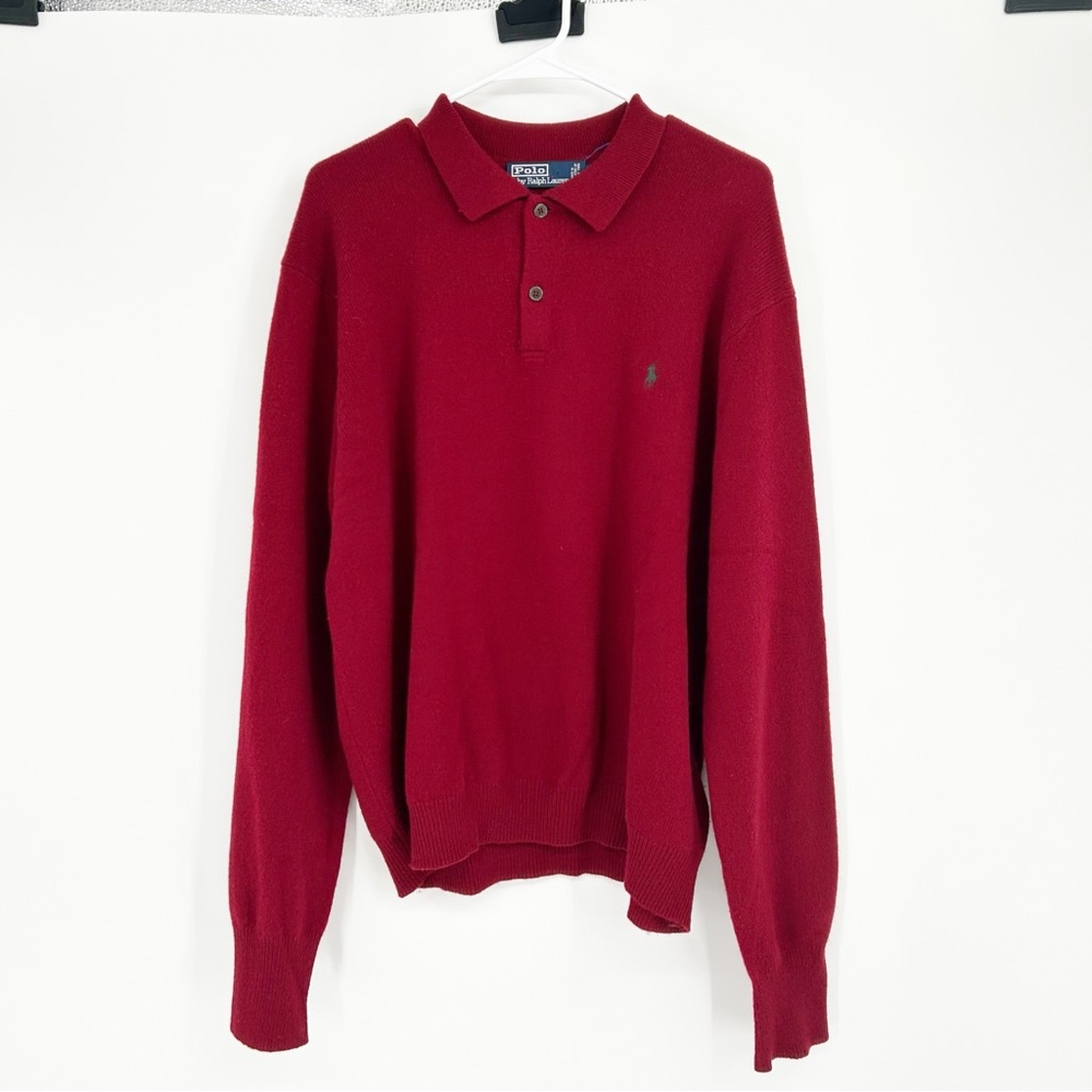 Preppy Polo Ralph Lauren Dark Red Lambswool Pullover Button Sweater Pony XL Golf